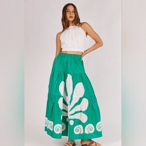 NWT Itami Mayan Green‎ Eden Poplon Cotton Midi Skirt 3/M